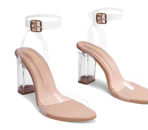 Transparent Block Heels for Women and Girls – Clear Heels, Nude Heels for Women, Stylish Block Heel Sandals for Party, Evening & Casual Wear3
