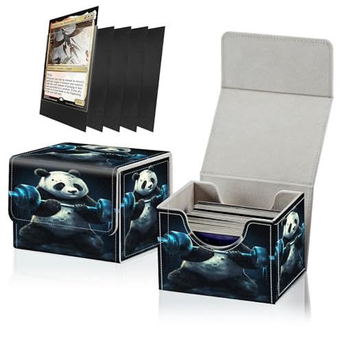 RWUTYTIUL Juego de 100 fundas negras para cartas y mazo de cartas para juego de cartas MTG, caja de almacenamiento de tarjetas de piel sintética, tamaño grande, fuerte imán para juegos de mesa, Magic