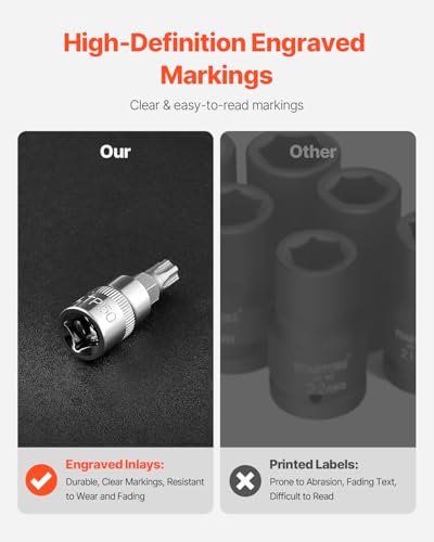 Image of VEVOR Torx Bit Socket and External Torx Socket Set, 60-Piece T6-T70, TT6-TT70, TP8-TP60, E4-E24, S2 Alloy Steel and Cr-V Steel, 1 /4 in, 3 /8 in, and 1 /2 in Drives, with Enhanced Storage Case, Hand Use