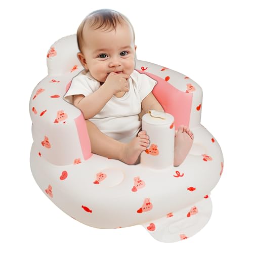 Image of EKEPE Inflatable Baby Seat for Babies 3 Months & Up, Baby Floor Seats for Sitting Up, Baby Seats for Infants, Blow Up Baby Chair with Built in Air Pump - Pink Bunny