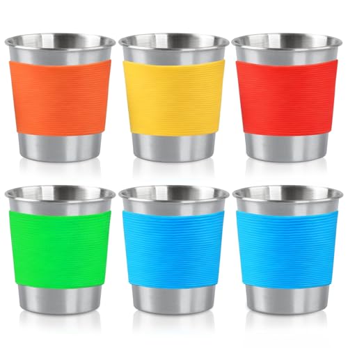 BORDEAG 6 Pièces Gobelets en Acier Inoxydable, 260ml Gobelets Inox 260ml, Gobelets avec Manchon en Silicone avec Manchon En Silicone für Camping et Outdoor, Acier...