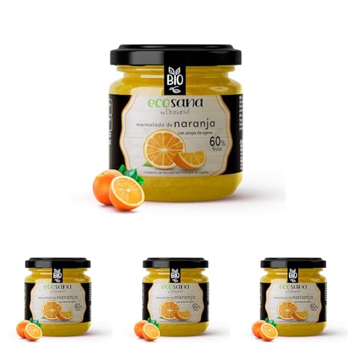 Drasanvi ECOSANA MERMELADA DE NARANJA CON SIROPE DE AGAVE CERTIFICADO BIO by - 60% FRUTA - VEGANO - SIN GLUTEN - 260g (Paquete de 4)