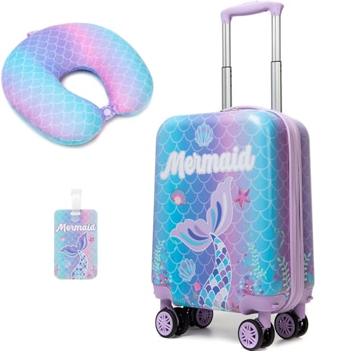 Image of Cute Mermaid Kids Luggage Set 2 piece Kids Suitcase with Spinner Wheels 16 inch Childrens Luggage for Girls With Wheels Hard Shell Luggage Sets Airline Approved