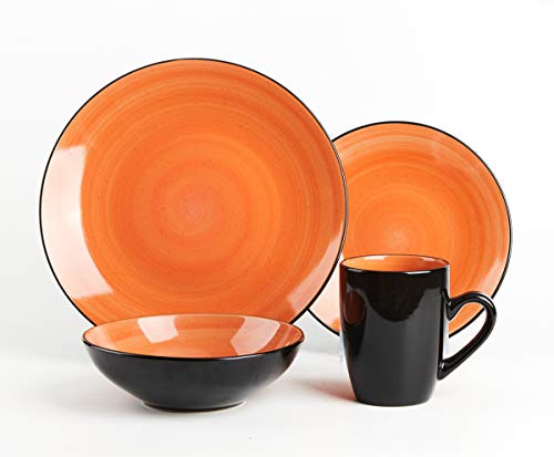 Stoneware-Sonoma-16pc-Dinnerware-Set-Black-Speckled-Spin-Wash-Mix-Colors-Grey-Orange-Purple-Turquoise