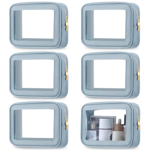 Abbylike 6 Pcs Clear Makeup Bags Travel Nylon Clear Blue Toiletry Bag Bulk Car Organizer Case Waterproof Toiletry Pouch with Golden Zipper for Teacher Mother Women Wedding Gift by Abbylike - Used condition - US$22.53