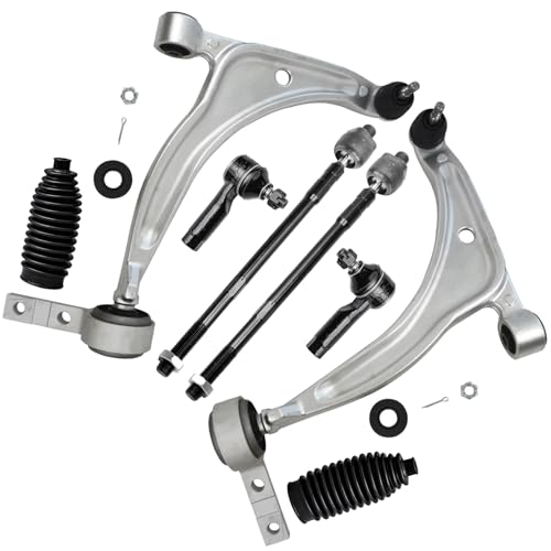 Image of Detroit Axle - 8pc Front Lower Control Arms Kit for 2002-2006 Nissan Altima 2004-2008 Maxima, 2 Control Arms with Ball Joint 2 Outer Tie Rods 2 Inner Tie Rods 2 Rack and Pinion Boots Replacement