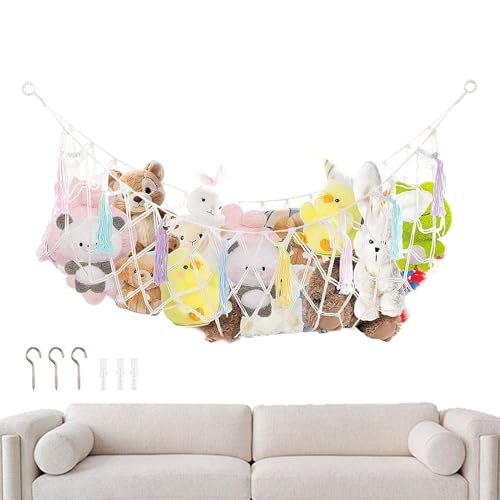 Generico Mata De Juguetes,Gran Boho De Pared Resistente | Organizador De Red Para Juguetes De Peluche,Para Niños Niñas Niños Pequeños Dormitorio Guardería Sala De Juegos