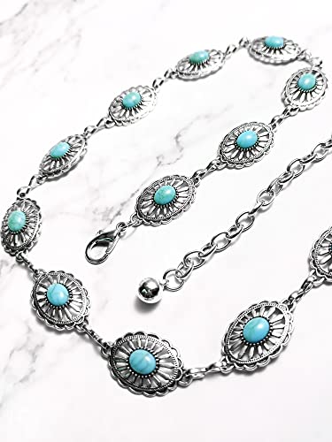 Dwitucy Concho Belt Turquoise Concho Chain Belt Cowgirl Belts For Women Silver Womens Western Waist Belts Cute Women's Western Country Belt #TOP5