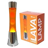 FISURA - Lampe à lave orange. Base chromée, liquide orange et lave. Lampe d'ambiance originale. Avec ampoule de rechange. 11 cm x 11cm x 39,5 cm.