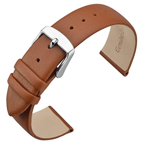 ANNEFIT Calfskin Leather Watch Straps 20mm, Classical Thin Leather Watch Band with Stainless Steel Buckle (Brown) Cover