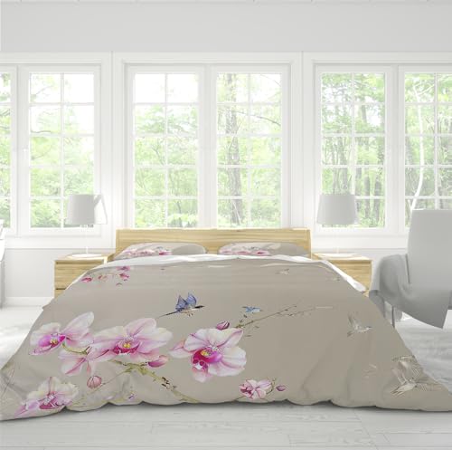 Ensemble de literie orchidée rose de style oriental chic en microfibre premium 155x220cm