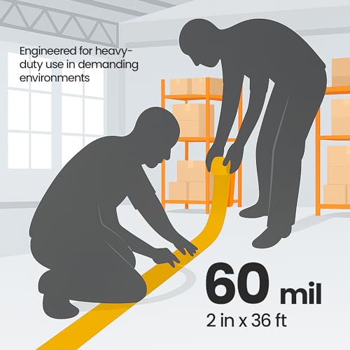 Image of DuraMark EC700 Floor Marking Tape for Concrete and Pavement | Industrial Marking Tape for Warehouses | Long-Lasting | High Durability, Yellow, 2 Inches by 36 Feet