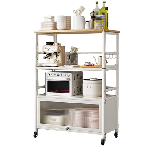 Estante de almacenamiento de cocina de altura ajustable con puerta magnética abatible y soporte para microondas
