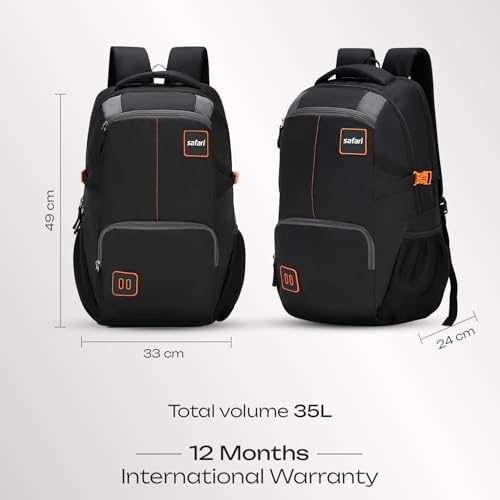 Image of Safari Warrior 30L Laptop Backpack Bag for Men & Women, School Bag for Boys & Girls, Ideal for Office /School /College, 2 Compartment Backpack with Rain Cover, Bottle Holder & Organizer, Black