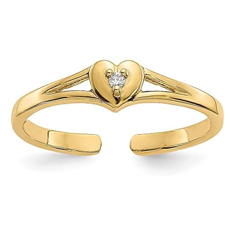14k Yellow Gold .01ct Diamond Heart Adjustable Cute Toe Ring Set Fine Jewellery For Women Gifts For Her Cover
