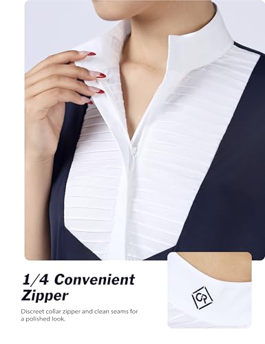 Women’s Horse Riding Shirts for Horse Riders Pleated Show Shirt for Women Short Sleeve Equestrian Top4