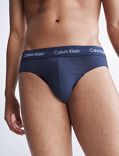 Calvin Klein Herren-Unterwäsche, Baumwoll-Stretch, 7er-Pack Hüftslip, 3 x Schwarz, 2 x Blauer Schatten, 2 x Kobalt-Wasser 4