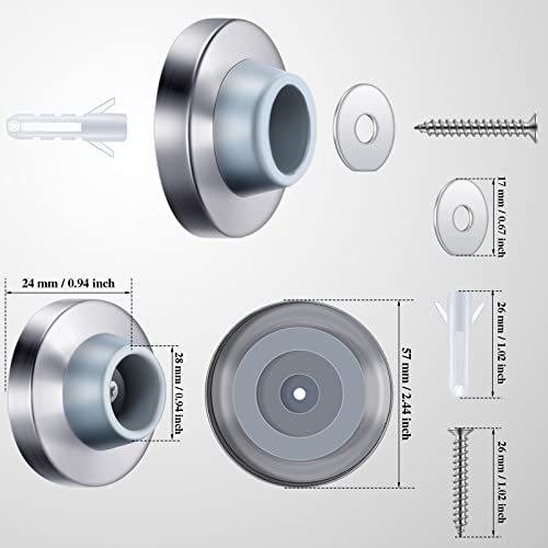 Concave Wall Door Bumper Stop Silver Stainless Steel Wall Door Bumper With 1-1/8 Inch Gray Round Rubber Bumper Wall Protector Door Stops (30 Pieces) #TOP1