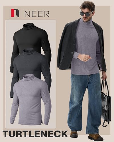 Neer 3 Pack Men's Big and Tall Turtleneck Shirts Long Sleeve with Cuff Thermal Basic Tops Plus Size Underwear Sweater Tee2