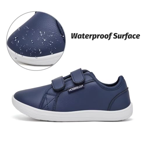 HOBIBEAR Shoes for Boys Girls Minimalist Zero Drop Sneakers Wide Toe Box Breathable Athletic Running Shoes Dark Blue Size 8