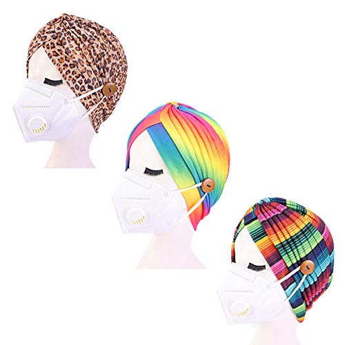 RTTYOA Button Headbands, Side Button Caps Hats, Criss Cross Knotted Turban Headwrap, Head Wrap Elastic Hair Band, Non Slip Comfy, Hair Scarf Headscarf for Women Girls, Ear Protection (Style7)