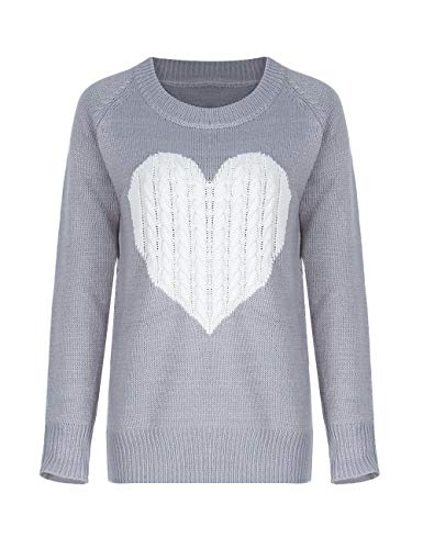 Shermie Womens Pullover Sweaters Long Sleeve Crewneck Cute Heart Knitted Sweaters Grey thumb #4