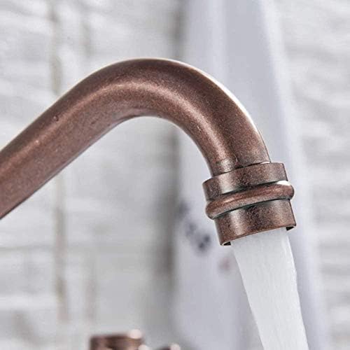 Mélangeur chaud et froid rétro en cuivre pour lavabo chic à 3 trous - 2