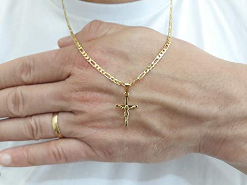 Corrente Masculino Banhada A Ouro 18k Cordão Pingente de Cruz (crucifixo)
