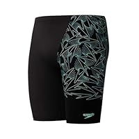 Speedo Men's Hyperboom V-Cut Jammer | Quick Drying | Training | Fitness | Chlorine Resistant, Black/Alfalfa Green, 32