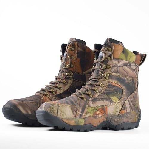 R RUNFUN Men's Waterproof Hunting Boot Lightweight Hiking Boots Insulated Work Boot, 8" Next Camo G1 Outdoor Shoes, 200g Insulation(RF001-8C,Size8)
