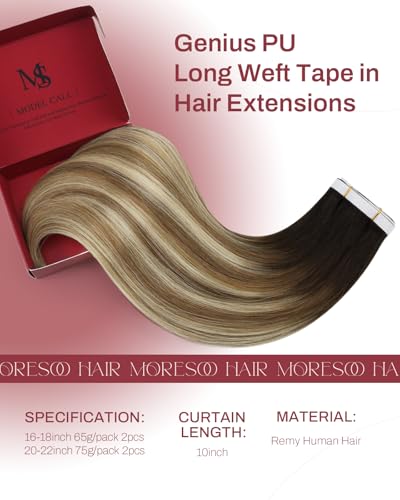 Image of Moresoo Long Weft Tape in Hair Extensions Bronde 20 Inch 75g 2Pcs | Genius tape weft, 2-piece format, cut-to-size design, dimensional brunette and blonde tones for events and photoshoots