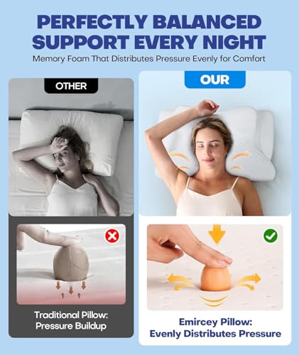 Image of Emircey Clinical-Level Relief Cervical Neck Pillow for Sleeping, Orthopedic Contour Memory Foam Pillow for Side Sleepers, Cooling Reading Pillow for Neck Relief, Ergonomic for Back Stomach Sleepers