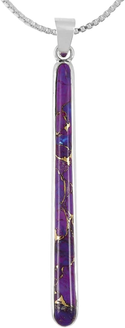 Turquoise Pendant Necklace 20" Sterling Silver 925 Genuine Gemstones (Choose Color)