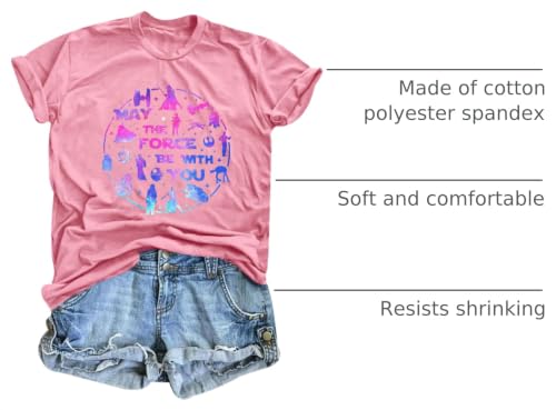 Image of FRYAID Women May The Power Be with You Graphic T Shirt Short Sleeve Casual Tops Summer Fun Vacation Shirt Soft Casual Fit