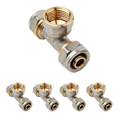 Suinga 5 x Te 1/2" femelle pour tuyau multicouche à compression 16 mm, sans nécessiter de presse, gris.