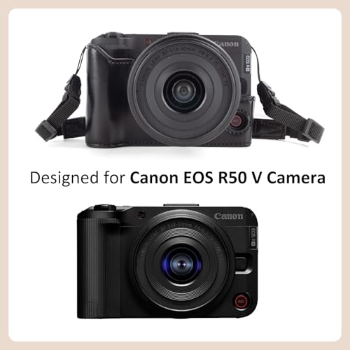 Funda MUZIRI para cámara Canon EOS R50 V en cuero PU negra miniatura 2