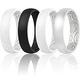 ThunderFit - Alianzas de boda de silicona transpirable para mujer, 5,5 mm, 12 anillos, 8 anillos, 4 anillos, 1 anillo, 11.5 - 12 (21.3mm), Negro, plateado, blanco con purpurina plateada, blanco.