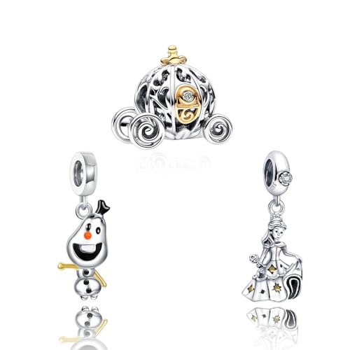 H.ZHENYUE Ciondolo in Argento Sterling 925 Charm Pumpkin Princess Snowman con Zirconia,3 confezioni Compatibile Bracciale Collane Europei,festa della mamma,compleanno,regalo Natale per donne e ragazze