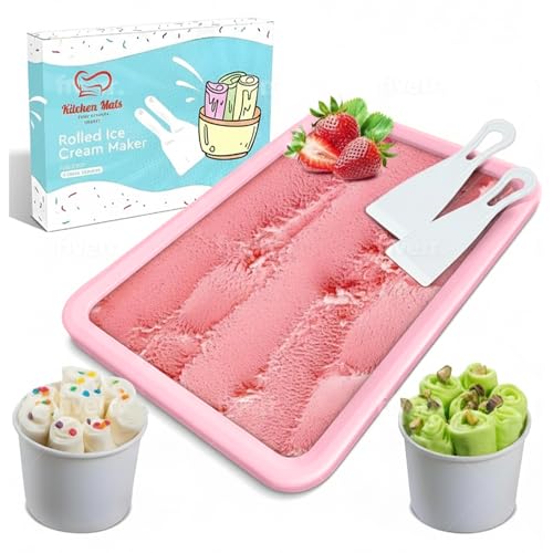 Image of Extra Large Rolled Ice Cream Maker (14 inchx10 inch) - Make Instant IceCream w /the Family - Manual Roll Your Own IceCream - Roll Ice Cream Tray (Light Pink)