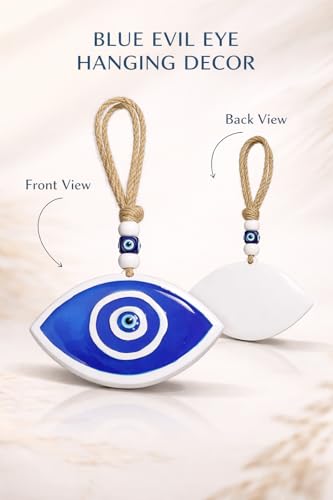 Image of Blue BEADSEvil Eye Wall Hanging for Home Entrance Door | Nazar Suraksha Hanging Decor with Jute Rope | Blue Glass Evil Eye Protection Charm | Vastu Lucky Hanging for Home, Car & Office (NEW 05)