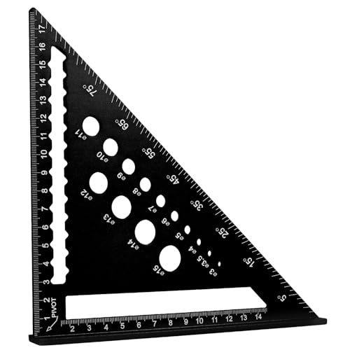 Carpenter Square 7 Inch Rafter Square Tool Carpentry Triangle Woodworking Square Multi-Purpose Farming Square Carpenter Tools Protractor Mensurement Tool Aluminum Metal Square(Black)