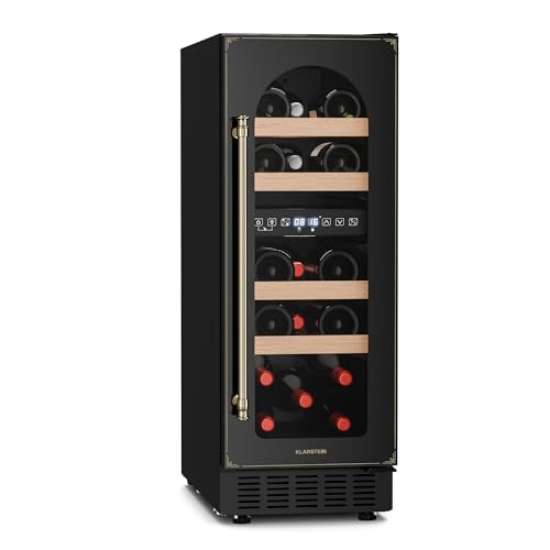 KLARSTEIN Cantinetta Vino Refrigerata a Zona Doppia per Interno/Esterni, Frigo Bar, Cantina Vino con Vetrina, Mini Frigo con Protezione UV, Frigorifero Piccolo Touch Control 5-22°C, 53L 17 Bottiglie