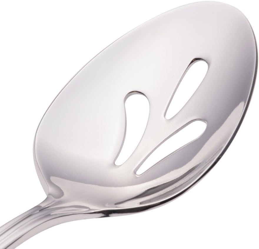 Soro Essentials- 18/8 Stainless Steel Simplicity Slotted Serving Spoon 3.0mm Set of 12- Serving Utensils Serving Flatware Cutlery Kitchen Tableware Buffet Serving Utensils for Home Kitchen Restaurant