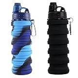 MAKERSLAND 2 Pack of Collapsible Sports Water Bottles for Kids, Adults, Students, Reusable Silicone