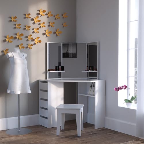 Vicco Eckschminktisch Weiß Arielle 110x141.5x54 cm -...
