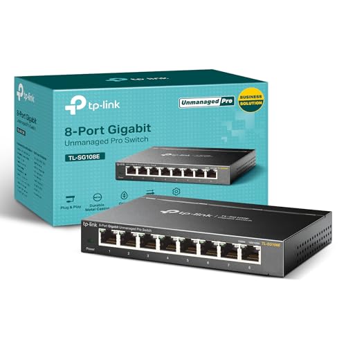 TP-Link 8 Port Gigabit Easy Smart Switch (TL-SG108E) – Managed, Plug & Play, Metal Housing, QoS,...