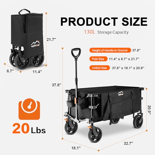 Wagon Cart Heavy Duty Foldable, Collapsible Folding Wagon with Compact Folding Design, Utility Grocery Wagon with Side Pocket and Brakes for Shopping, Sports, Camping and Garden - Image 7