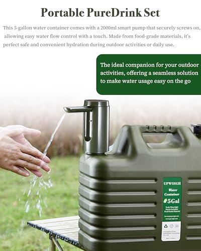 UPWOIGH Portable 5 Gallon Water Jug With Automatic Touch Control Pump, No Leakage Container With Spigot, Type-C Rechargeable Military Green Pump Gear for Outdoors Camping Hiking - Image 4