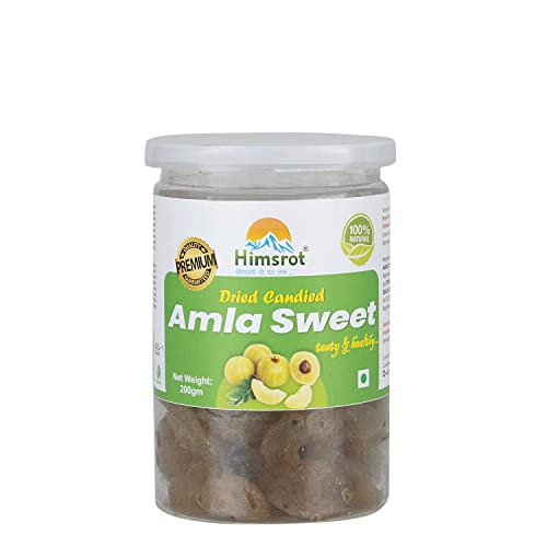 Image of Himsrot Dried Sweet Amla Candy India Gooseberry Superfood from Himalayas | 100% Natural Dry Fruit | Sweet Candy | Sweet Amla Candy - 200 gms Resealable Jar