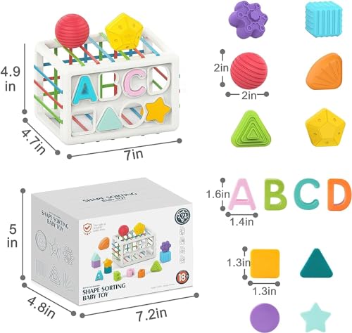 Image of LONGMIRE Plastic ABCD Shape Sorter Baby Toys Montessori Toys for 1 Year Old Boys Girls Activity Cube Sensory Bin Toys for Babies Toddlers 6 12 18 Months Birthday Gifts Multicolor